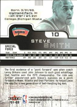 2001-02 Fleer Force - Special Force #10 Steve Smith Back