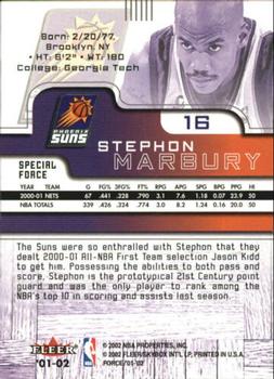 2001-02 Fleer Force - Special Force #16 Stephon Marbury Back