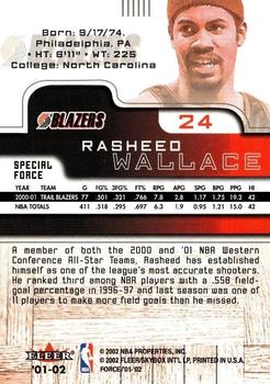 2001-02 Fleer Force - Special Force #24 Rasheed Wallace Back