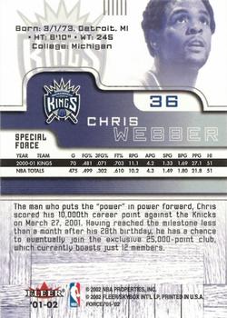 2001-02 Fleer Force - Special Force #36 Chris Webber Back