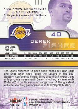 2001-02 Fleer Force - Special Force #40 Derek Fisher Back