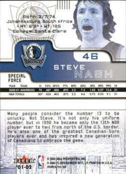 2001-02 Fleer Force - Special Force #46 Steve Nash Back