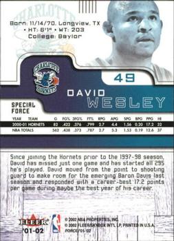 2001-02 Fleer Force - Special Force #49 David Wesley Back