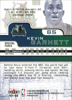 2001-02 Fleer Force - Special Force #65 Kevin Garnett Back