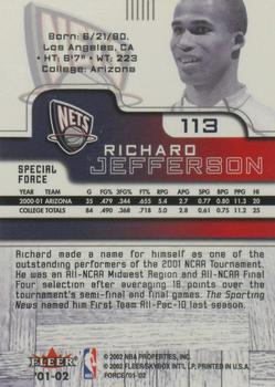 2001-02 Fleer Force - Special Force #113 Richard Jefferson Back