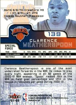 2001-02 Fleer Force - Special Force #139 Clarence Weatherspoon Back
