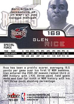 2001-02 Fleer Force - Special Force #169 Glen Rice Back