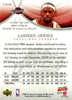 2005-06 Upper Deck Cleveland Cavaliers LeBron James SGA #7 LeBron James Back