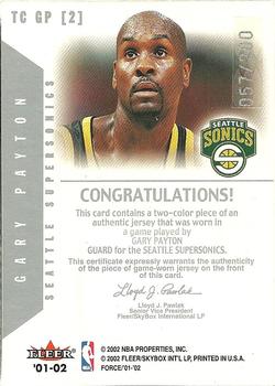 2001-02 Fleer Force - True Colors Jerseys Two Color #TC GP [2] Gary Payton Back