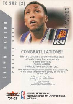 2001-02 Fleer Force - True Colors Jerseys Two Color #TC SM2 [2] Shawn Marion Back