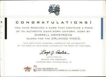 2001-02 Fleer Genuine - Coverage Plus #NNO Darrell Armstrong Back