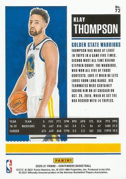 2020-21 Panini Contenders - Game Ticket Green #72 Klay Thompson Back