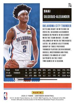 2020-21 Panini Contenders - Game Ticket Red #74 Shai Gilgeous-Alexander Back