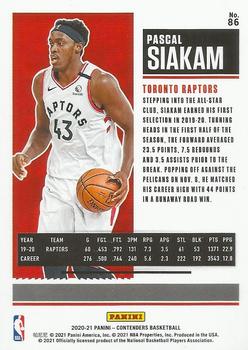 2020-21 Panini Contenders - Game Ticket Red #86 Pascal Siakam Back