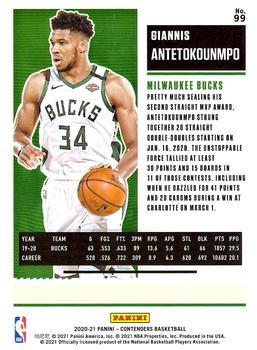 2020-21 Panini Contenders - Game Ticket Red #99 Giannis Antetokounmpo Back