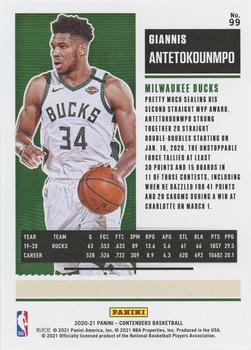 2020-21 Panini Contenders - Playoff Ticket #99 Giannis Antetokounmpo Back