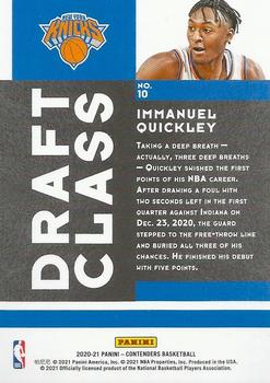 2020-21 Panini Contenders - 2020 Draft Class Contenders #10 Immanuel Quickley Back