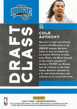 2020-21 Panini Contenders - 2020 Draft Class Contenders #23 Cole Anthony Back