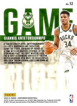 2020-21 Panini Contenders - Game Night Ticket #12 Giannis Antetokounmpo Back