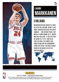 2020-21 Panini Contenders - International Ticket #17 Lauri Markkanen Back