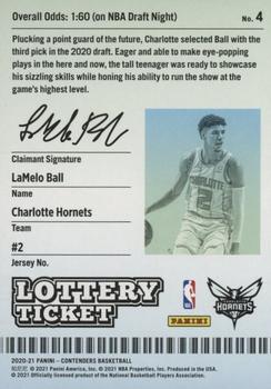 2020-21 Panini Contenders - Lottery Ticket #4 LaMelo Ball Back