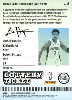 2020-21 Panini Contenders - Lottery Ticket #8 Killian Hayes Back