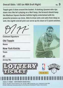 2020-21 Panini Contenders - Lottery Ticket #9 Obi Toppin Back