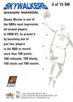 2001-02 Fleer Genuine - Skywalkers #3 SW Shawn Marion Back