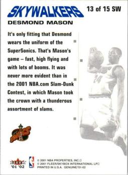 2001-02 Fleer Genuine - Skywalkers #13 SW Desmond Mason Back