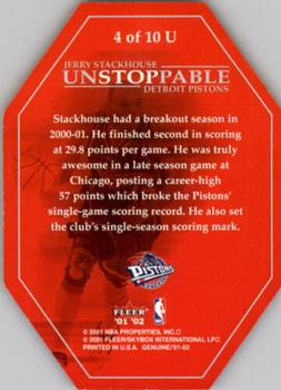 2001-02 Fleer Genuine - Unstoppable #4 U Jerry Stackhouse Back