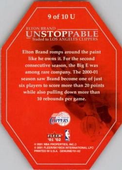2001-02 Fleer Genuine - Unstoppable #9 U Elton Brand Back