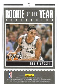 2020-21 Panini Contenders - Rookie of the Year Contenders #1 Devin Vassell Back