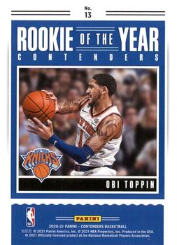 2020-21 Panini Contenders - Rookie of the Year Contenders #13 Obi Toppin Back