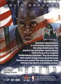 2001-02 Fleer Marquee - Banner Season #4 BS Kevin Garnett Back