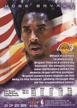 2001-02 Fleer Marquee - Banner Season #10 BS Kobe Bryant Back