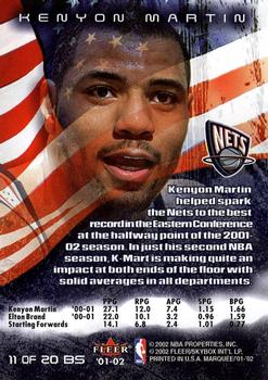 2001-02 Fleer Marquee - Banner Season #11 BS Kenyon Martin Back