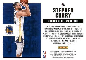 2020-21 Panini Contenders - Suite Shots #26 Stephen Curry Back