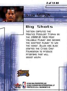 2001-02 Fleer Maximum - Big Shots #3 BS Allen Iverson Back