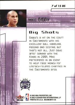 2001-02 Fleer Maximum - Big Shots #7 BS Mike Bibby Back