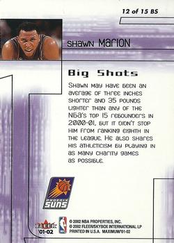 2001-02 Fleer Maximum - Big Shots #12 BS Shawn Marion Back