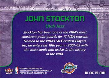 2001-02 Fleer Maximum - Maximum Power #10 MX John Stockton Back