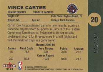 2001-02 Fleer Platinum - Anniversary Edition #20 Vince Carter Back