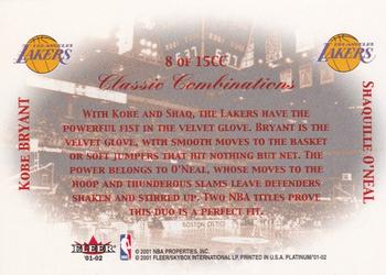 2001-02 Fleer Platinum - Classic Combinations Retail #8CC Kobe Bryant / Shaquille O'Neal Back