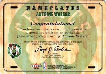 2001-02 Fleer Platinum - Nameplates #NNO Antoine Walker Back