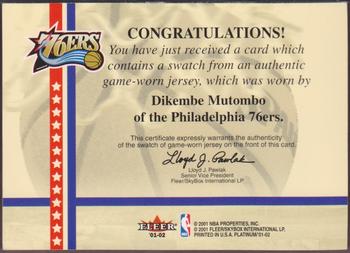 2001-02 Fleer Platinum - National Patch Time #NNO Dikembe Mutombo Back