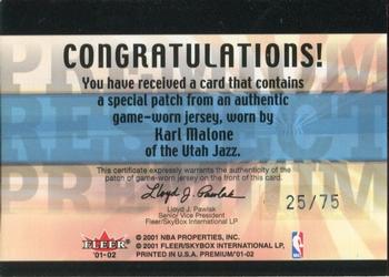 2001-02 Fleer Premium - Commanding Respect Premium Patches #NNO Karl Malone Back