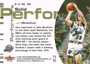 2001-02 Fleer Premium - Solid Performers #2 SP John Stockton Back