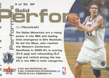 2001-02 Fleer Premium - Solid Performers #3 SP Dirk Nowitzki Back