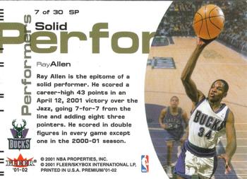 2001-02 Fleer Premium - Solid Performers #7 SP Ray Allen Back