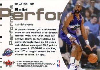 2001-02 Fleer Premium - Solid Performers #12 SP Karl Malone Back